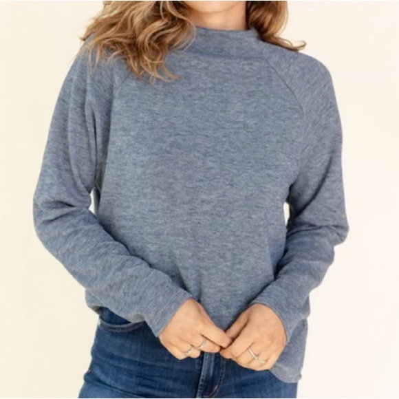 bobi Tops - Bobi Raglan Blue Square Neck Sweatshirt (Med)